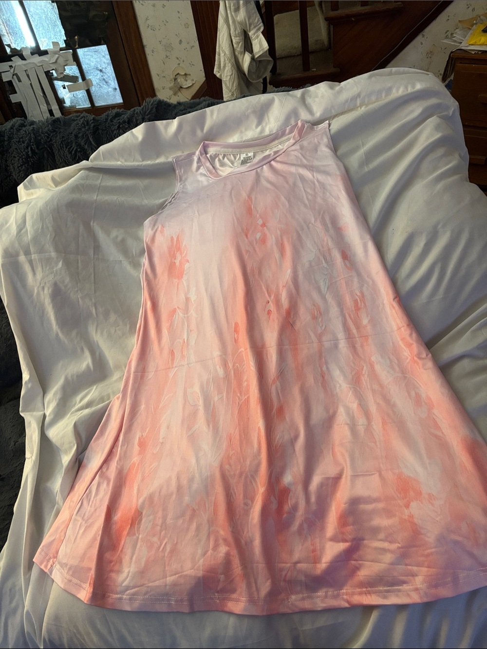 Sleeveless Pink Tie-Dye Midi Dress. Swimsuit cover.